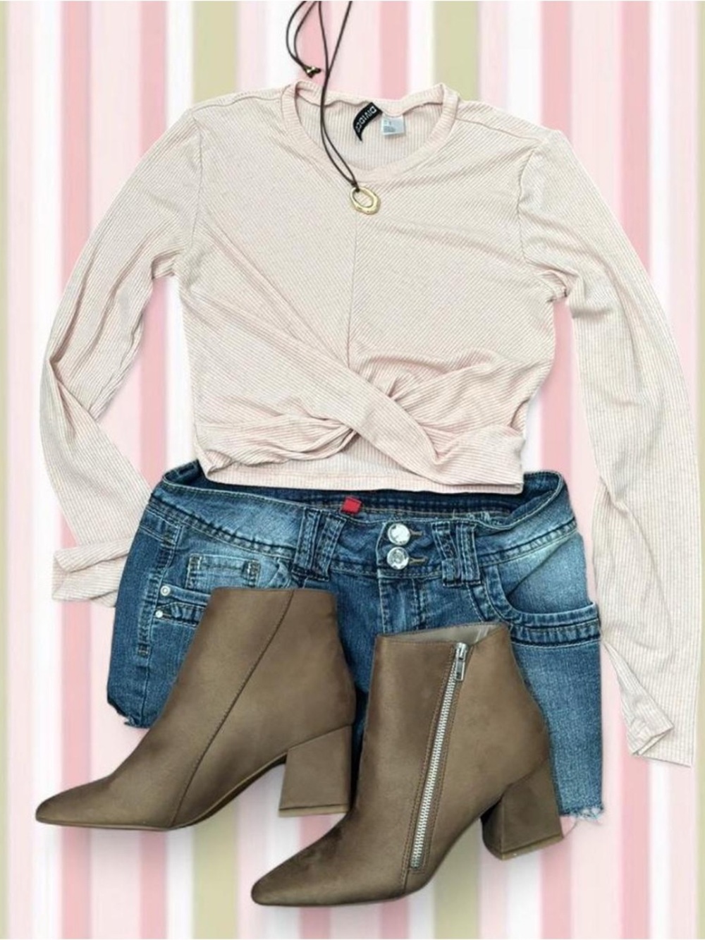 H&M •  Light Blush Ribbed Twist Front Long Sleeve Top